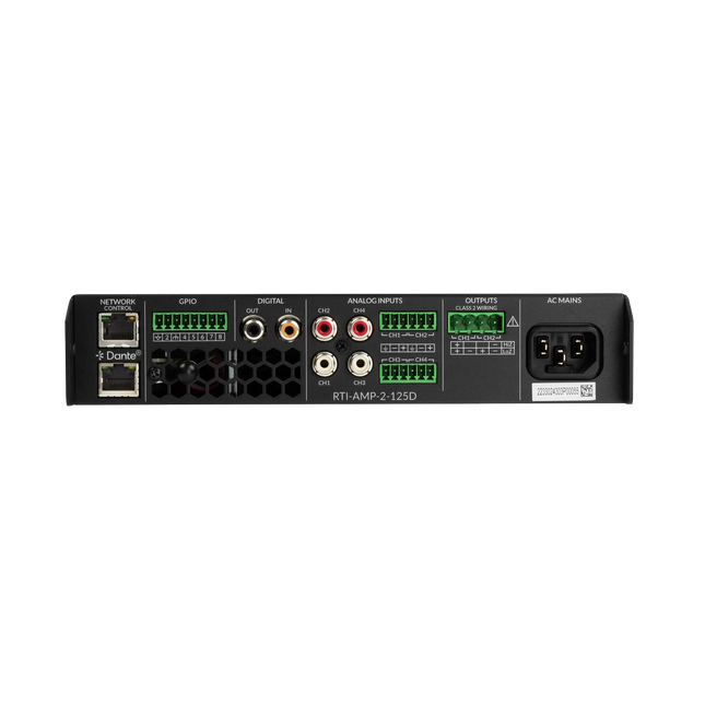 RTI-AMP-2-125D - 2 Channel 125W 8Ω, 1 Channel 70/100V 250W DSP Matrix Amplifier with Dante