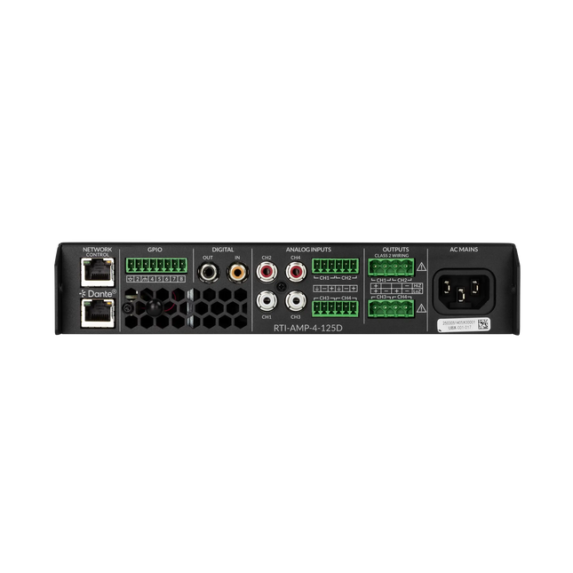 RTI-AMP-4-125D - 4 Channel 125W 8Ω, 2 Channel 70/100V 250W DSP Matrix Amplifier with Dante