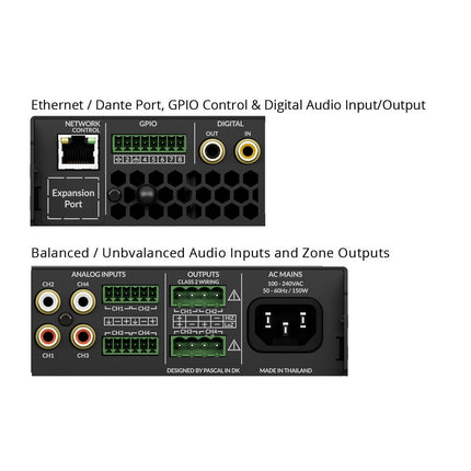 AMP-4-125 - 4 Channel 125W 8Ω, 2 Channel 70/100V 250W DSP Matrix Amplifier